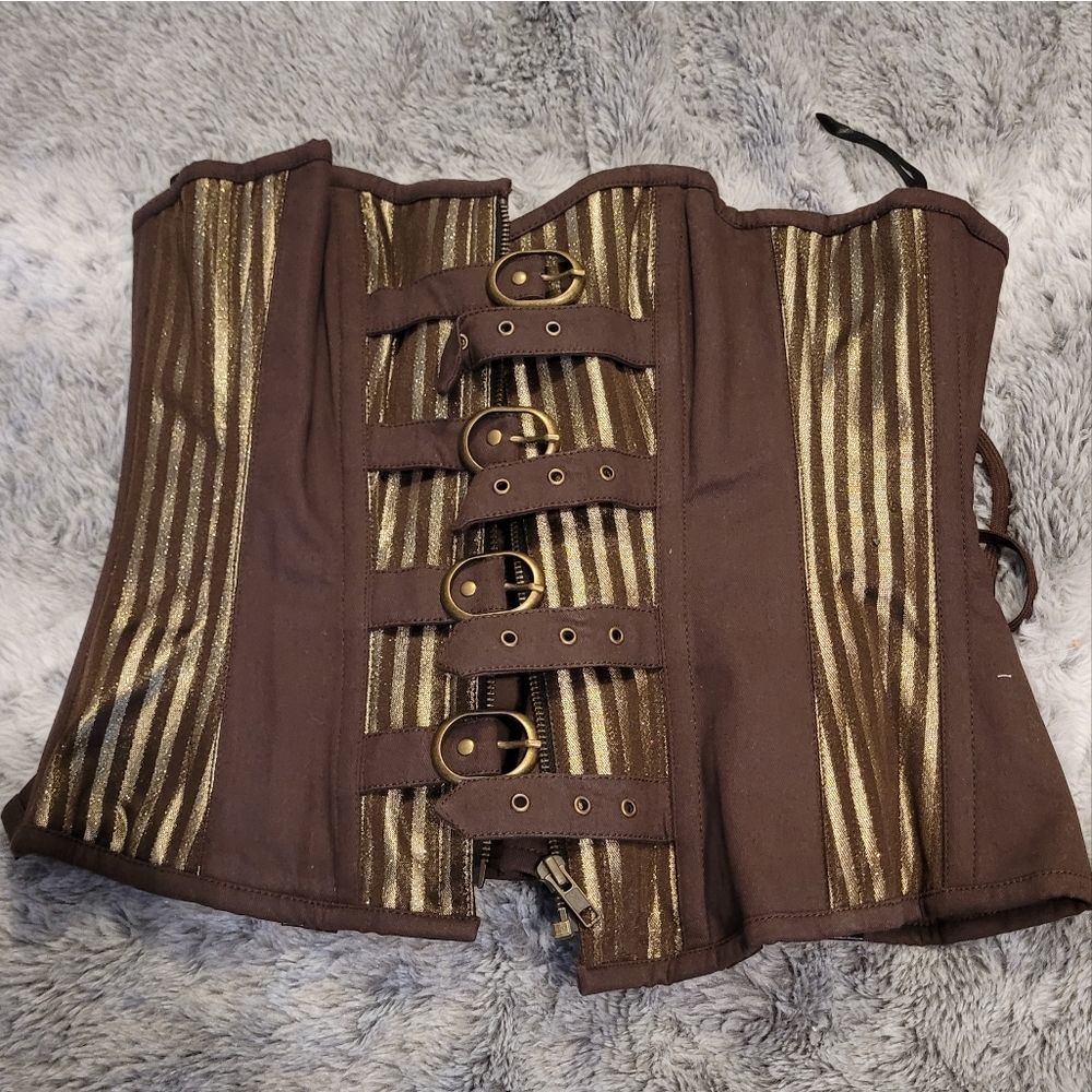 Corset with Buckle features and zipper front.